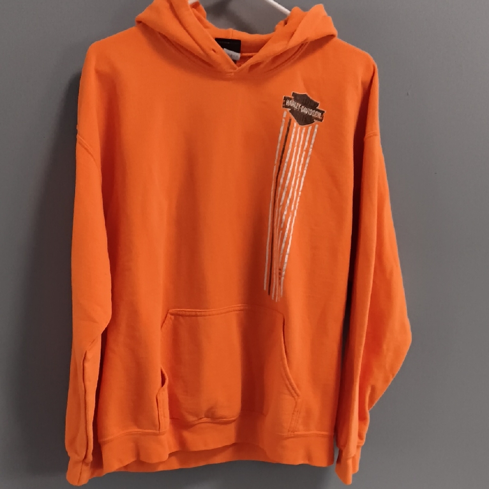 Harley-Davidson Bright Orange Pullover Hoodie with Chest Emblem